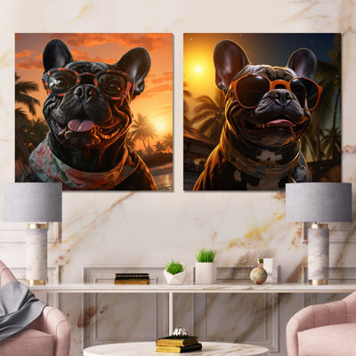 Cute French Bulldog In Miami I - Dog Wall Decor Set Of 2