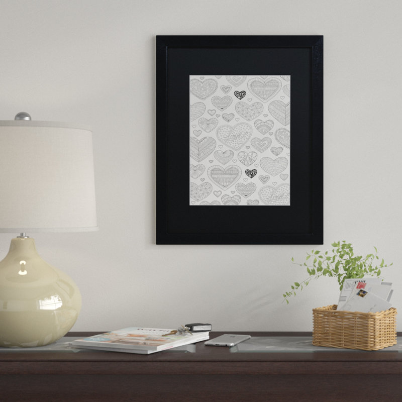 « hearts on hearts », impression encadrée, H 20 po x l 16 po x P 0,5 po, Noir