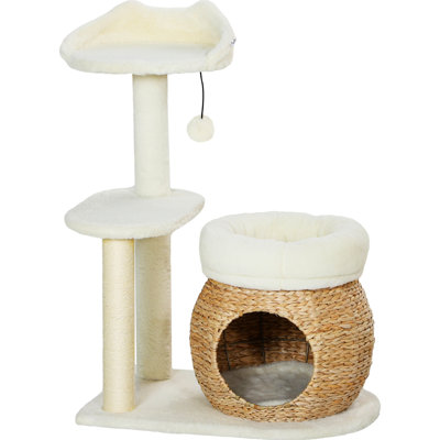 31" Cat Activity Centre With Scratching Posts, , Platform, And Cozy Beds, Natural Cattail Soft Velvet, For 1 - 2 Cats Under 11 Lbs Tree Tower Featuring Two Comfortable Like , Ideal