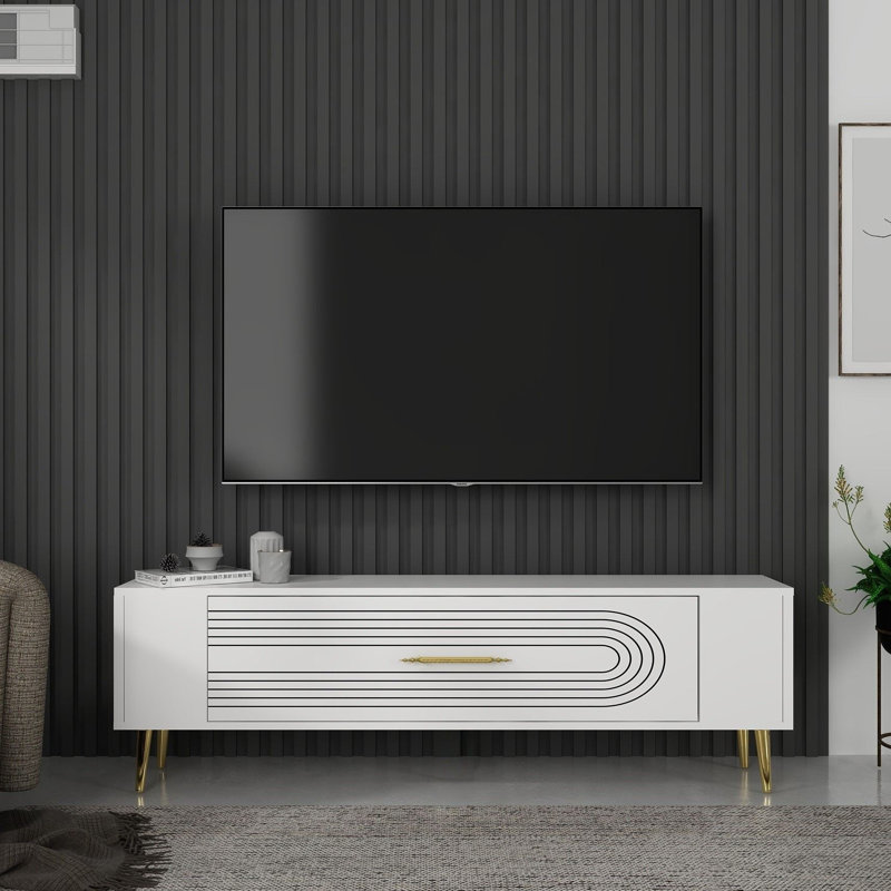 Olivia Unfinished TV Stand, 120cm, White/Gold