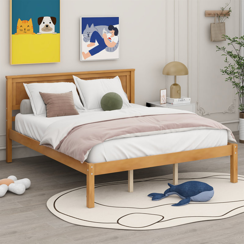 Base de lit plateforme avec tête de lit, support à lattes de bois, aucun sommier requis, grand