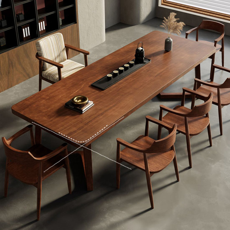 Table de salle à manger rectangulaire en bois massif de couleur noyer foncé, 29.53"H x 62.99"L x 27.56"W