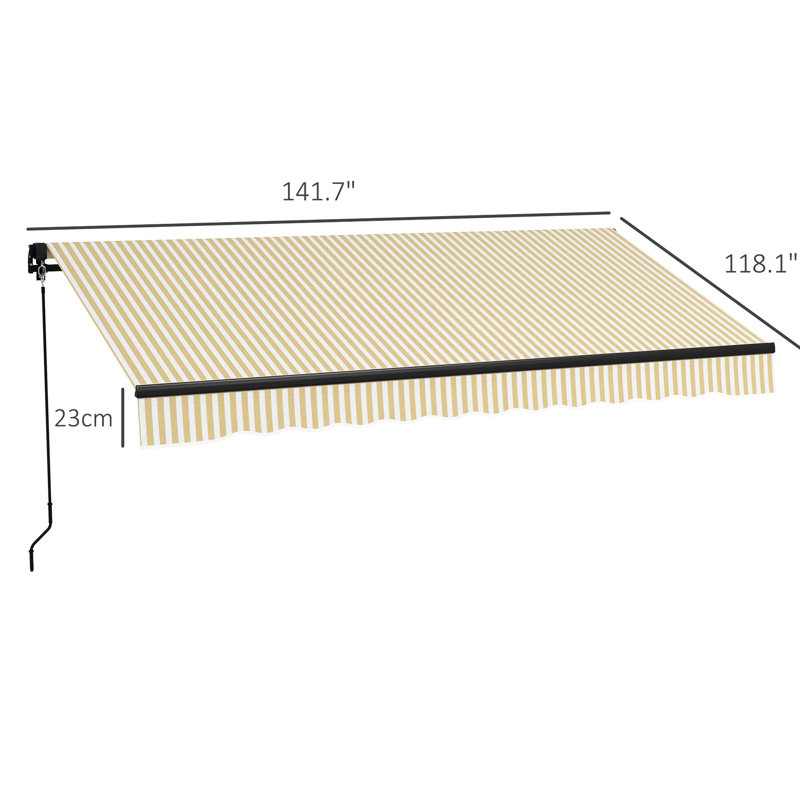 Retractable Yard Awning 12' X 10', Patio Sun Shelter With Manual Operation, 280Gsm Fabric, Aluminum Frame, Beige For Balcony 10' Retractable, Crank Sunshade Blocking Robust Deck, Balcony,