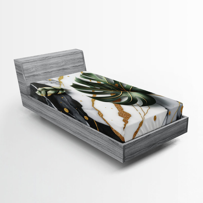 Drap-housse Ambesonne Monstera_ Marbre Mid Century Boho_ Dimgray vert forêt, Drap-housse simple TG