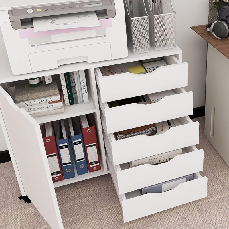 Liutcho Mobilable Wood File Storage Cabinets with Power Outlets and Door Home Office Lateral Filing Cabinet with Lock Printer Stand for Home Office