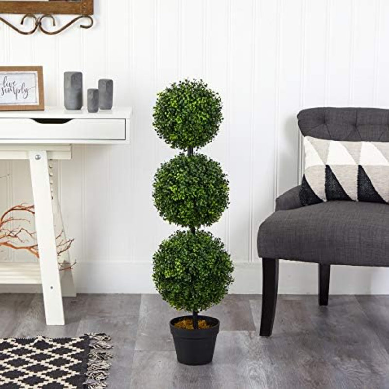 3 pi. Arbre topiaire artificiel à trois boules (intérieur / extérieur) T2021, vert