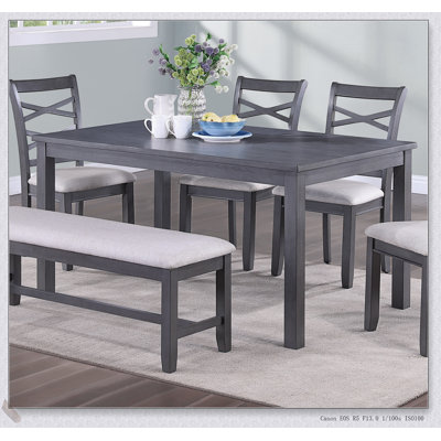 Modern 6-Piece Dining Set with Unique Design Wooden Top Table, 4 Side Chairs, and Bench for Elegant and Functional Dining