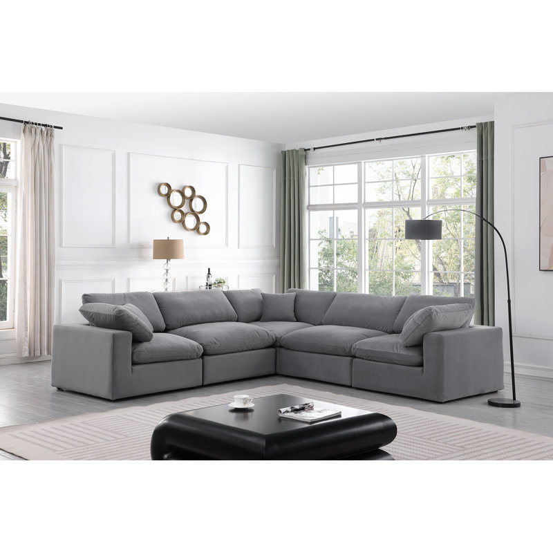 Isshak Velvet L-Shaped Sectional Reversible, Grey Velvet