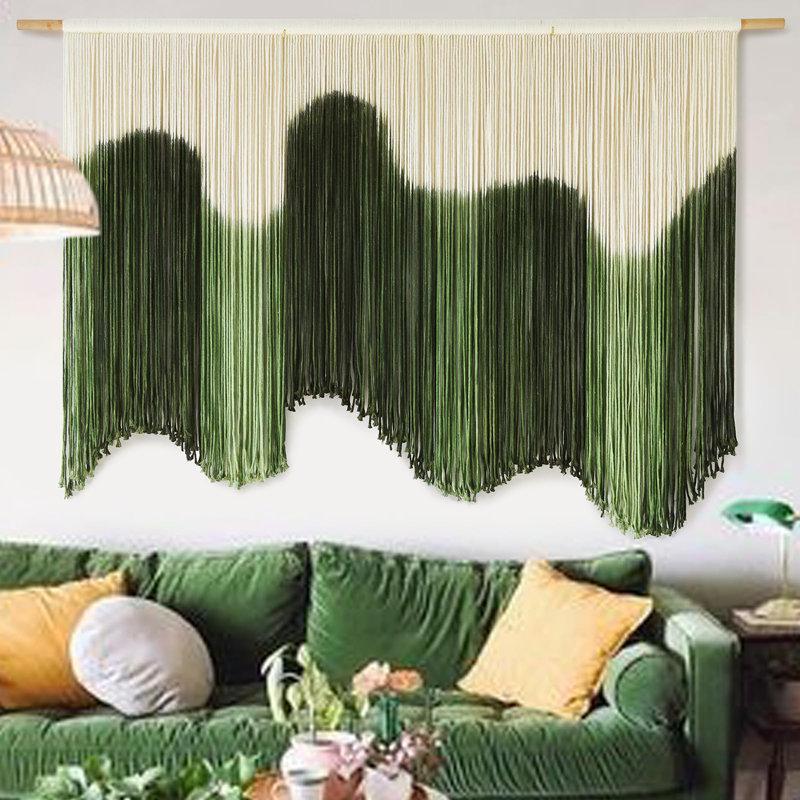 Grande décoration murale macramé macramé pour salon Macramé 59 po x l 37 po, Vert