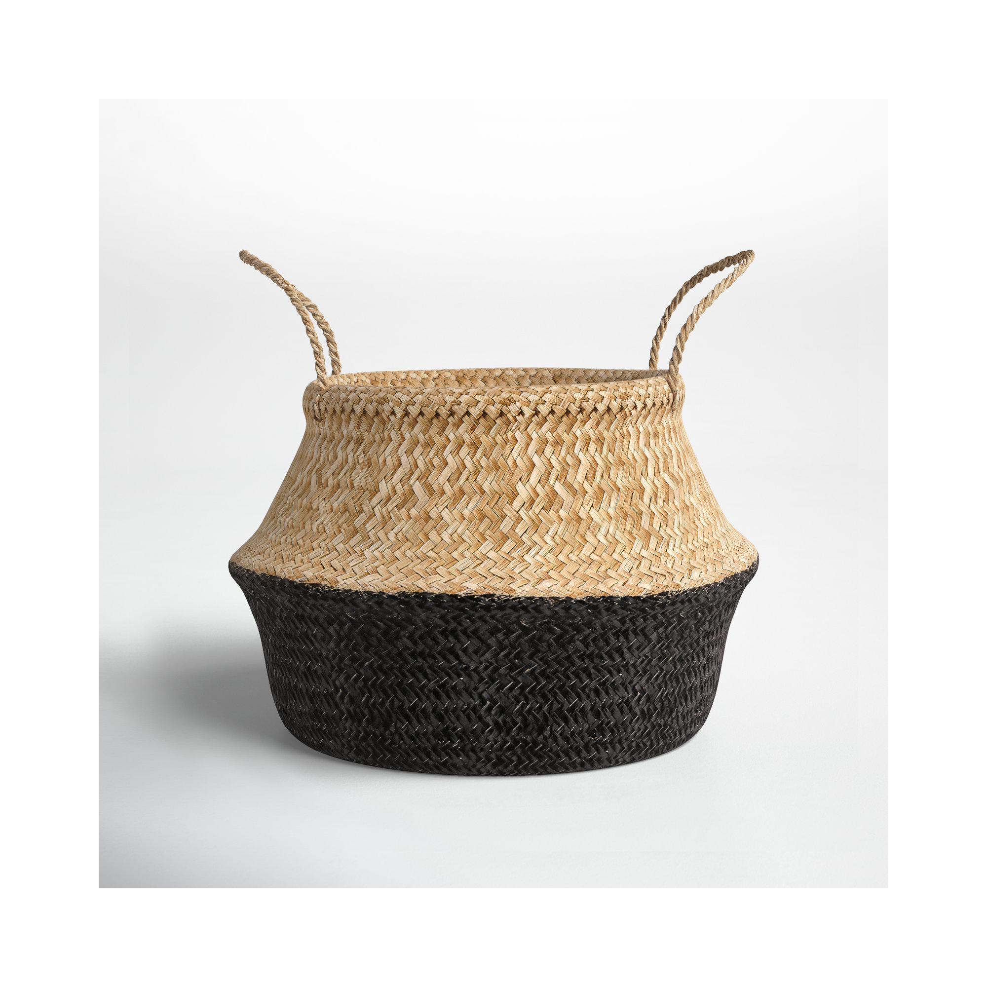 Handmade Seagrass Basket With Handles 1, 13.5" H x 19.5" W x 19.5" D, Natural/Black