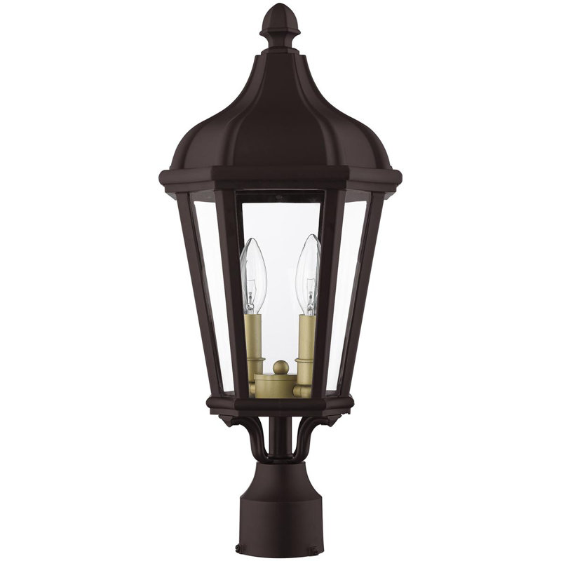 2 Light TBK Outdoor Post Top Lantern with Clear Glass Shade, Bronze
