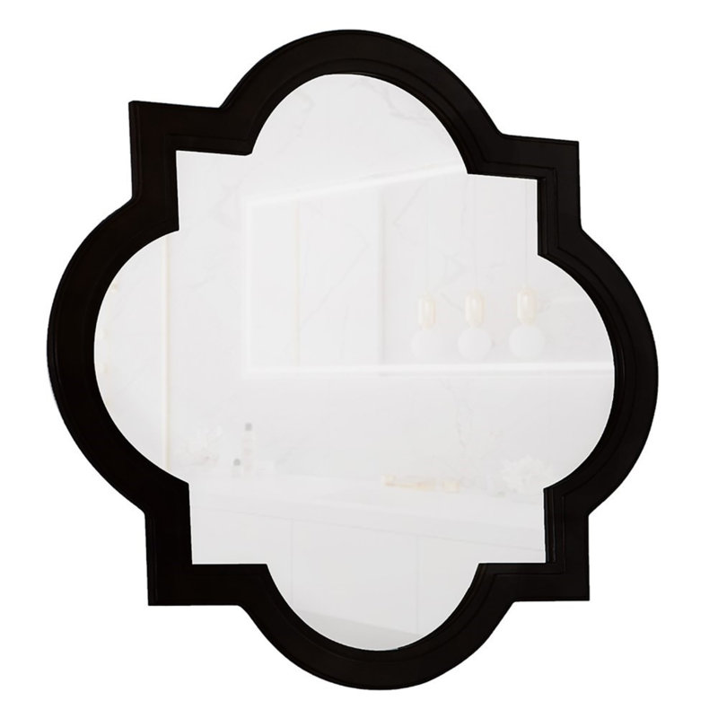 Black Quatrefoil Waterproof Wood Bathroom Vanity Mirror
