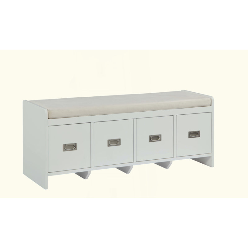 Wedgeport Upholstered Storage Bench in Beige and White