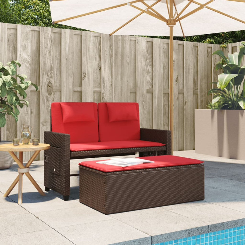 Banc de patio inclinable avec coussins vidaXL, Rouge / brun