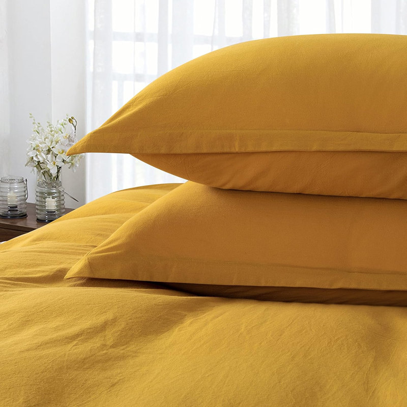 Stonewashed Cotton Solid Color Duvet Cover Set, King Duvet Cover + 2 King Shams, Mango