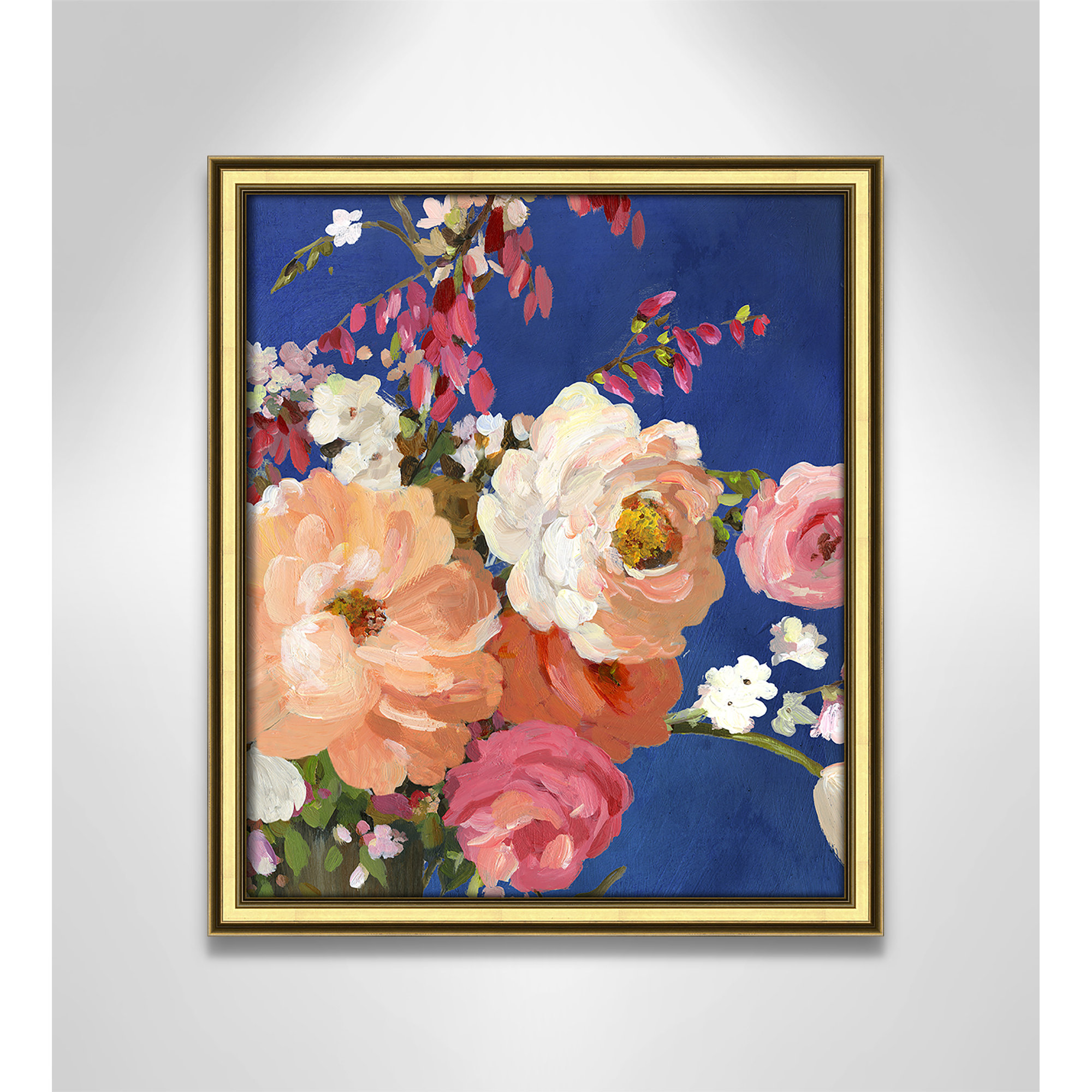 Midnight Garden Flowers I - Picture Frame Painting, Gold Framed, 16.25" H x 14.25" W x 0.75" D
