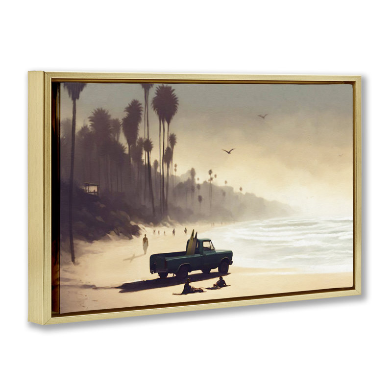  Toile flottante encadrée «Dreamy Beach Tropical View» par Noah Bay, H 21 po x l 31 po, Cadre flottant métallique doré
