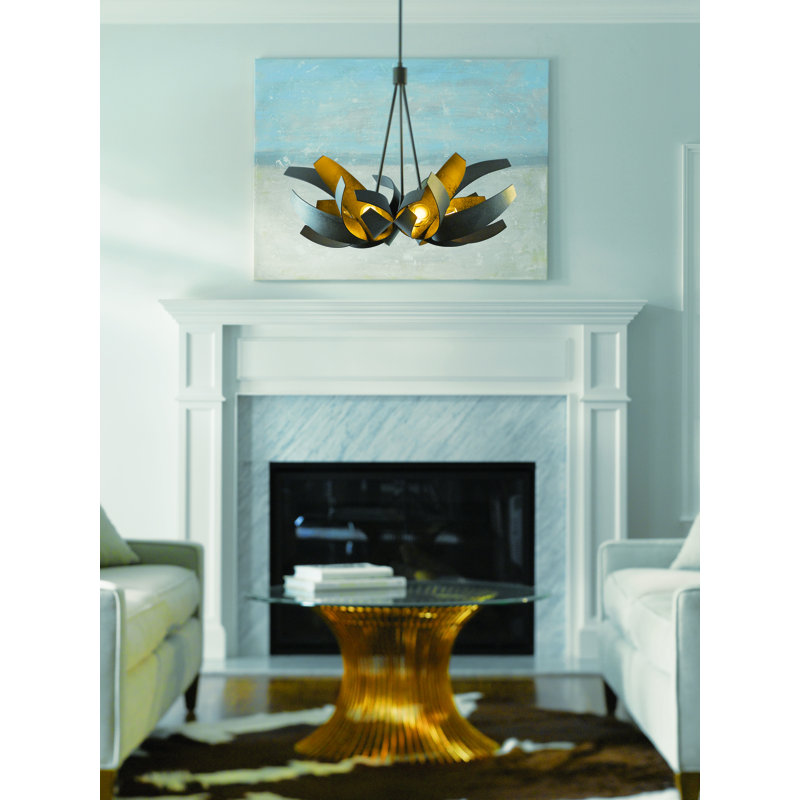 Corona 6 - Light Unique/Statement Geometric Chandelier, Dark Smoke, 29.2" H x 35.1" W x 35.1" D
