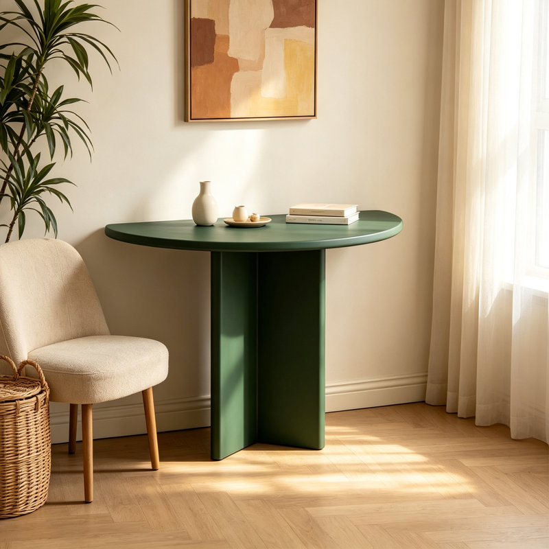 Console moderne semi-circulaire de couleur unie, H 33,46 po x l 47,24 po x P 13,78 po, Vert foncé, Vert foncé, Vert foncé