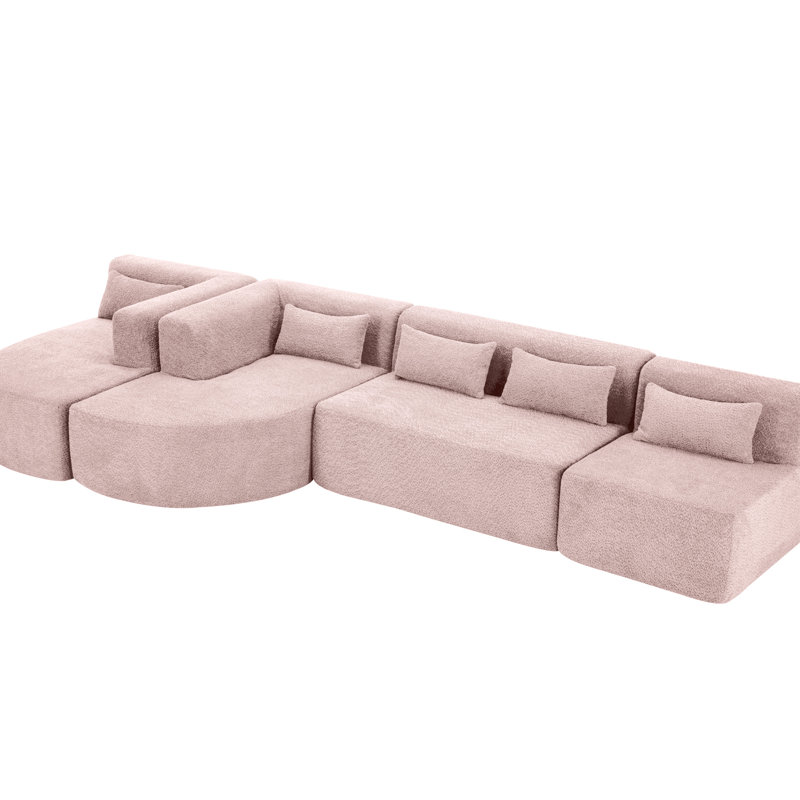 Rose - canapé combiné de 144 po avec deux chaises longues, cinq coussins de dossier et un support en tissu respirant