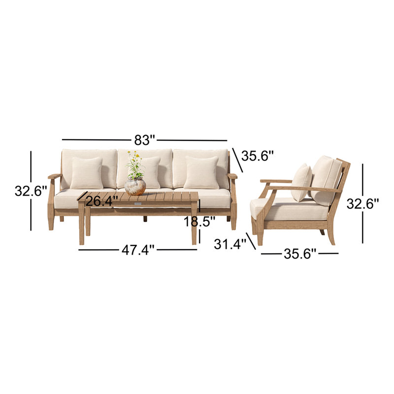 Samya 3 Piece Sofa Seating Group with Cushions
