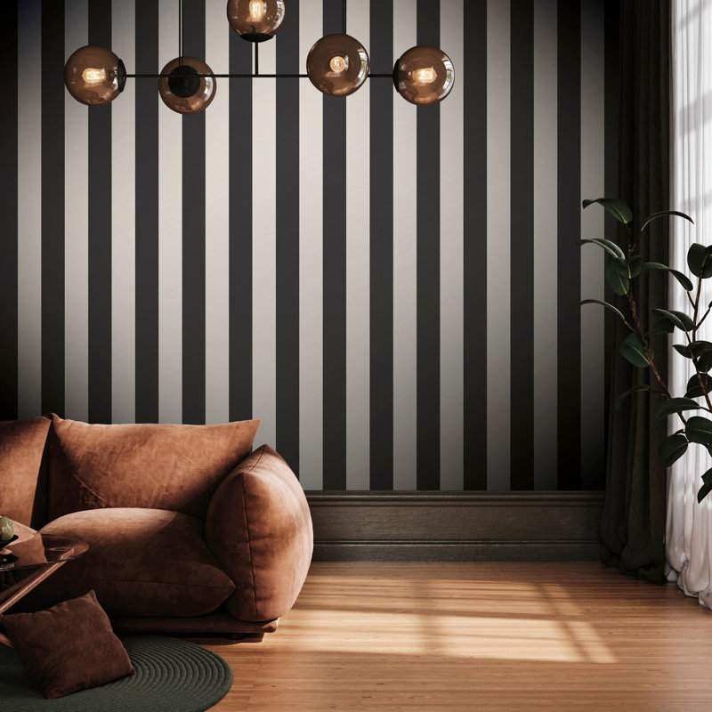Style Sisters Classic Medium Stripe Design Wallpaper Roll, Black