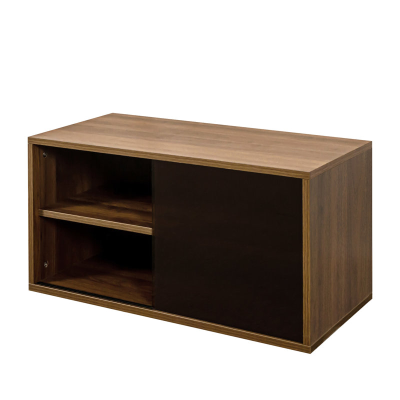 Stackable Home Cabinet With Glass Sliding Doors, Create Space For Garments, Picture Frames, And Books At Home, 29.05*14.14*14.55 Inches, Walnut - Colored, Particle Board + Organizer 2 Keep Clutter ,