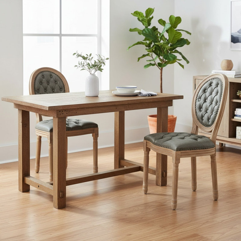Chaise de salle à manger rembourrée capitonnée avec garniture cloutée en bois massif à dossier très grand Louis, ensemble de 2