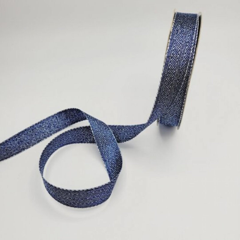 25YD X 5/8? Ruban à motif de chevrons métalliques bleu marine et argent