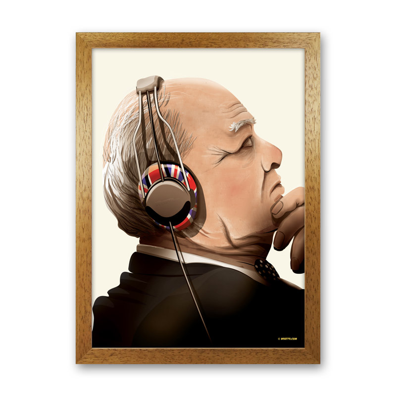 Churchill Headphones - Print, Oak Framed, 84cm H x 60cm W x 3cm D