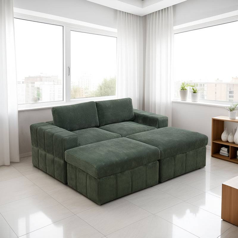 Canapé modulaire réversible en velours côtelé 76 pièces de 76 po de large avec repose-pieds, Vert