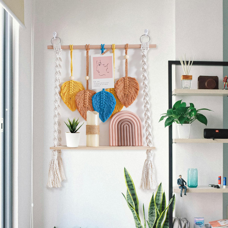 Dakota Fields Macrame Wall Hanging Shelf - Handmade 1-Tier Boho Decor ...