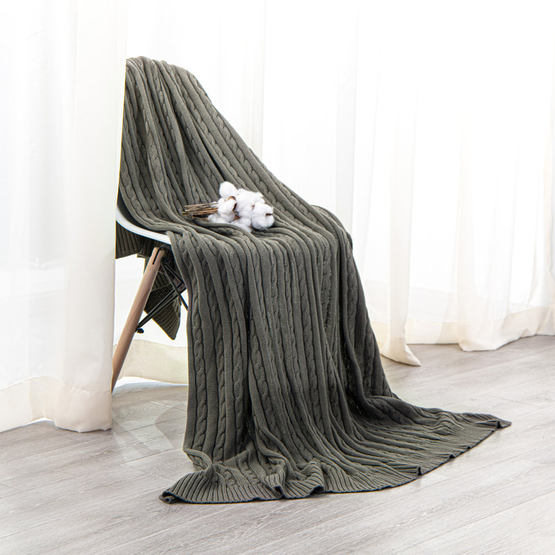 Couverture en coton tricoté , Gris, L 67 po x l 51 po