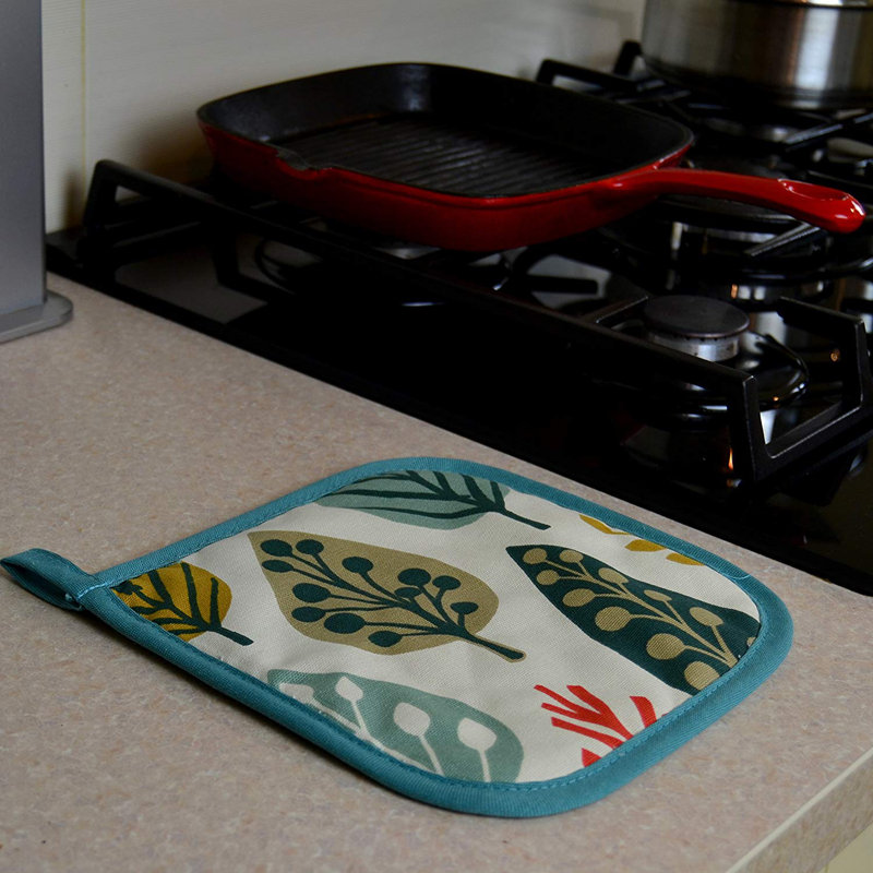 Latitude Run Alexys Floral Cotton Potholder, Terracotta Orange