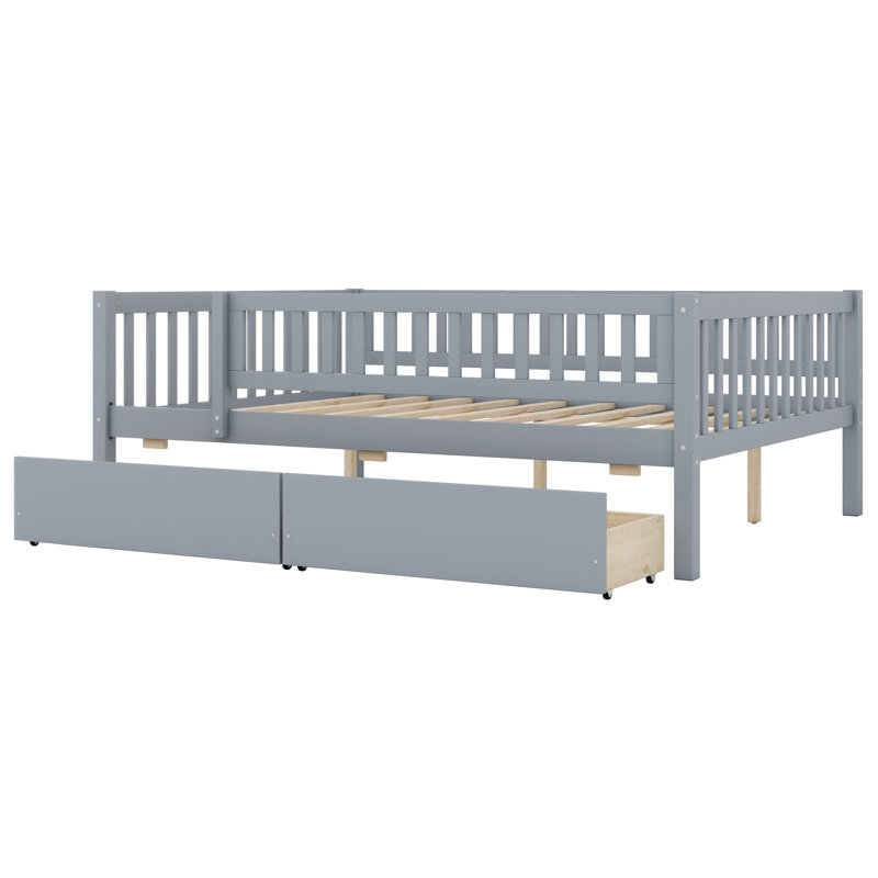 Lit de jour simple en bois avec deux tiroirs, Double, Gris