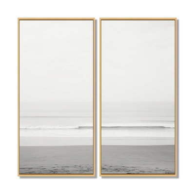 Noir et blanc, photo de plage minimalisme - impressions sur toile de plage côtière, ensemble d'art mural gris sur la côte