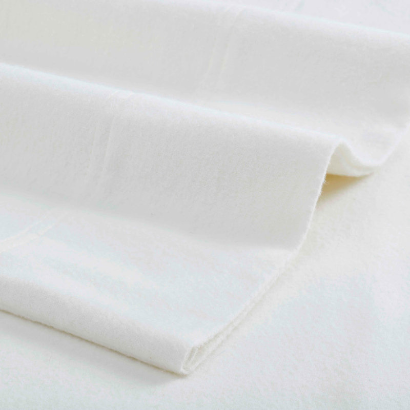 Ensemble de draps 100% flanelle de coton Blue Nile Mills, Ensemble de draps pour grand lit avec 2 taies d'or, Ivoire ivoire