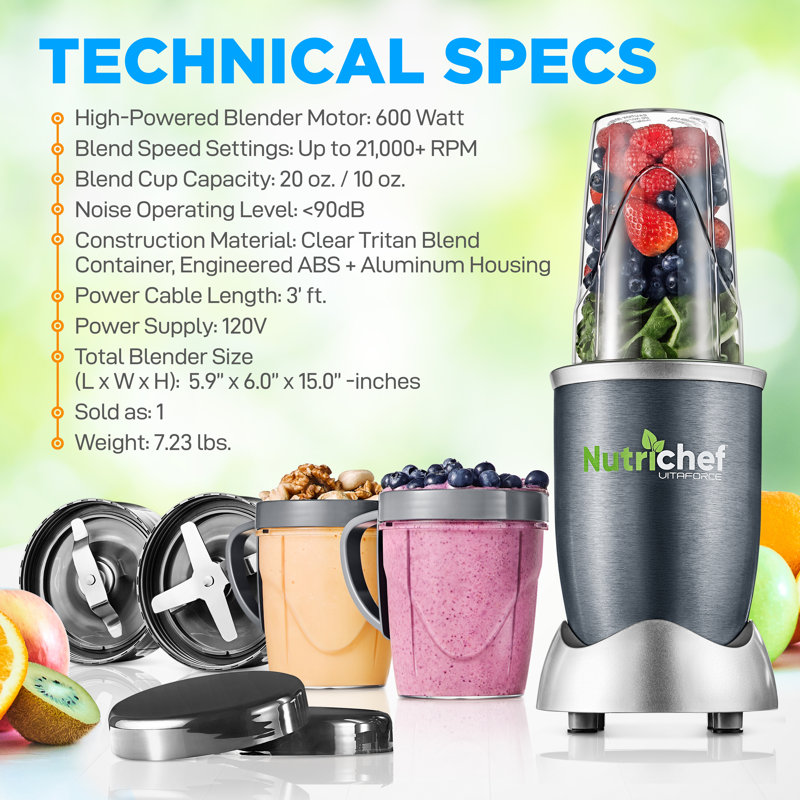 NutriChef 600oz. Personal Blender, Gray