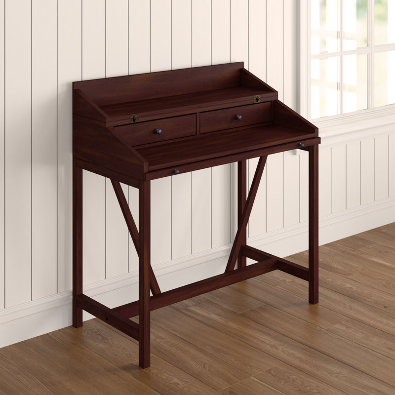 Brileigh Solid Wood Writing Desk, Dark Walnut