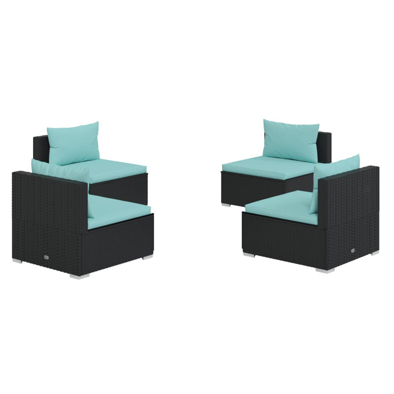 Ensemble modulaire de patio de 27,6 po de largeur avec coussins, Bleu, Noir