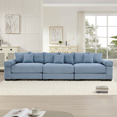 Canapé modulaire surdimensionné de 130 po en forme de nuage, canapé 3 places en velours côtelé de qualité supérieure avec accoudoirs très épais, coussin ergonomique, conception ergonomique et assemblage facile, idéal pour les salons, bleu