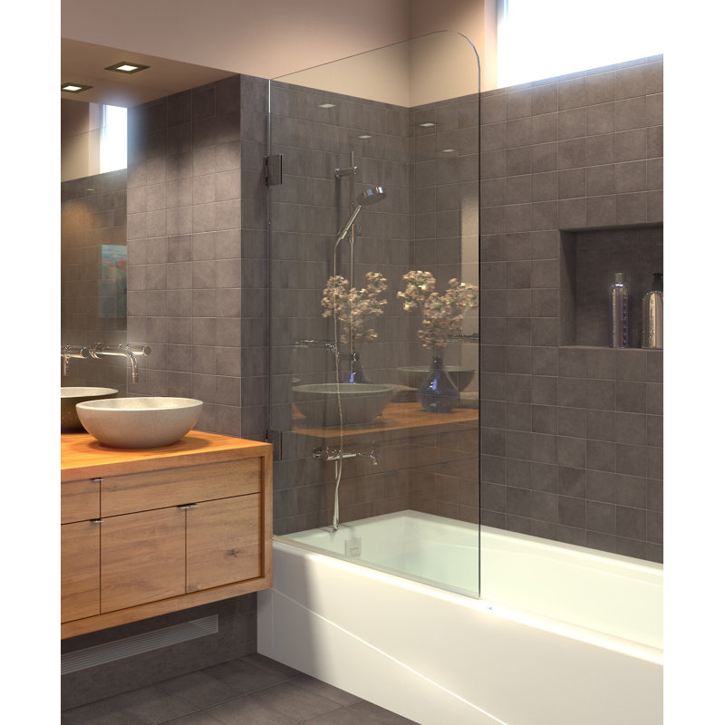 Porte de baignoire à charnière sans cadre 30 po x 60 po avec verre à faible teneur en fer et technologie ClearShield®