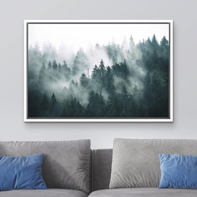 Green Misty And Fog Forest Nature Landscape Pictures Modern Framed Canvas Photograph Print Wall Art