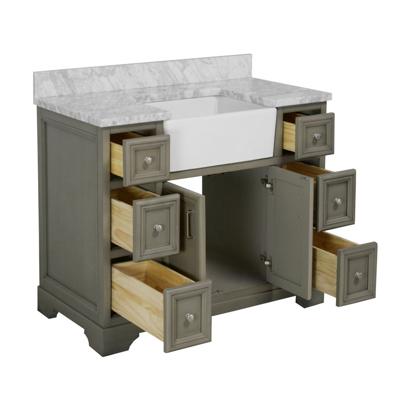 Ensemble de meuble-lavabo simple 42 po Emiliano, Marbre de Carrare, Sauge vert