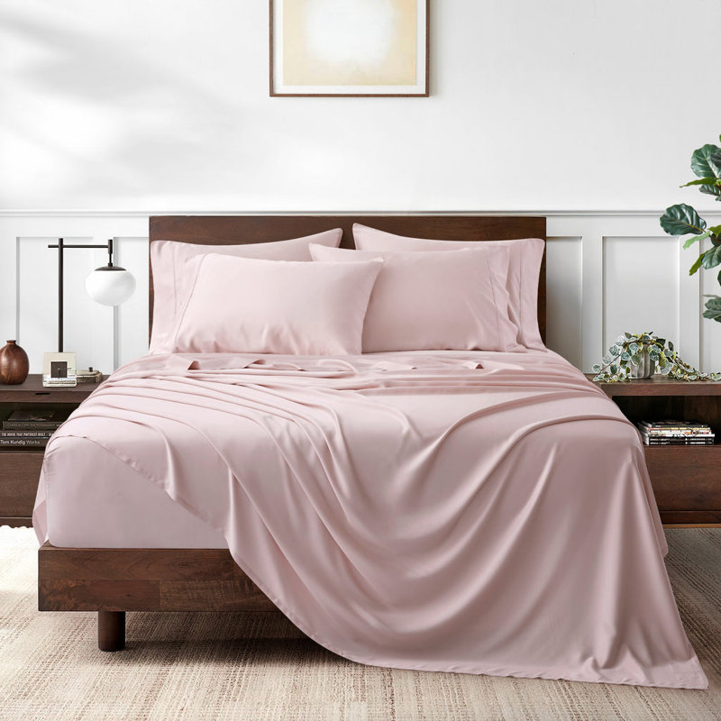 Sateen Sheet Set, King Sheet Set with 2 King Pillowcases, Pink