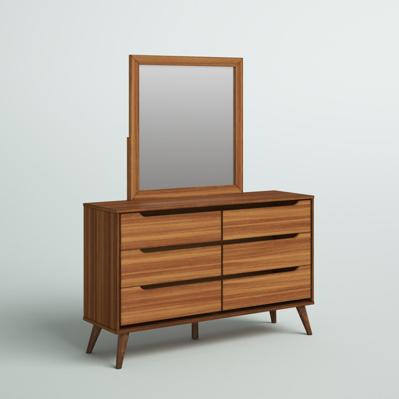 Stalter 58''W 6-Drawer Dresser with Mirror, Oak