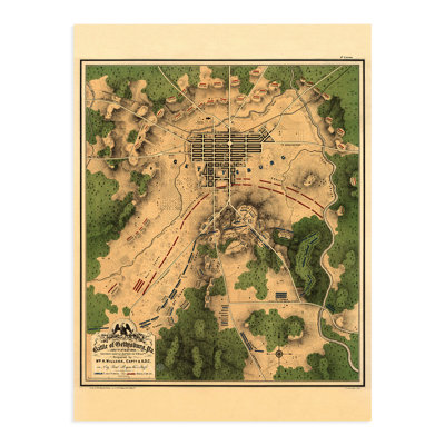 1863, Bataille de Gettysburg, Pennsylvanie, carte, affiche, art mural sur papier