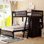 Lit superposé simple au-dessus d'un lit double en bois avec 6 tiroirs de rangement, étagères polyvalentes, tablettes-703031799