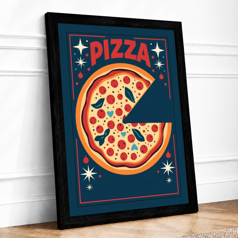 Pizza Under Stars Retro - Framed Print, A1 - 84.1 x 59.4 cm, Black