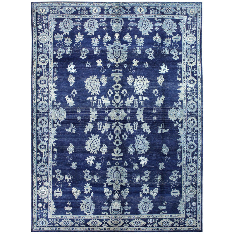 Tapis unique bleu / denim / turquoise de 9 pi 8 po x 13 pi 5 po avant 1900